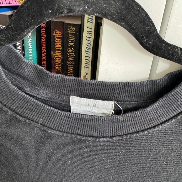 Anthropologie t.La grey black cotton sweatshirt ruffle short sleeve sweatshirt - Picture 2 of 4